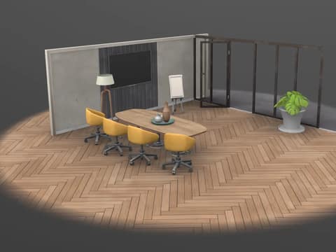 Vergaderruimte in VR voor gespreksoefeningen, gemaakt voor Speak & Spoke